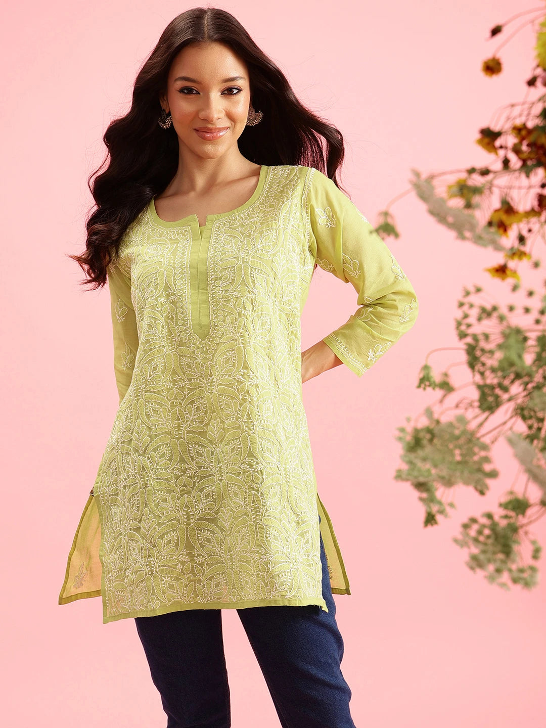 Vibrant Peach Cotton Kurti with Intricate Chikankari