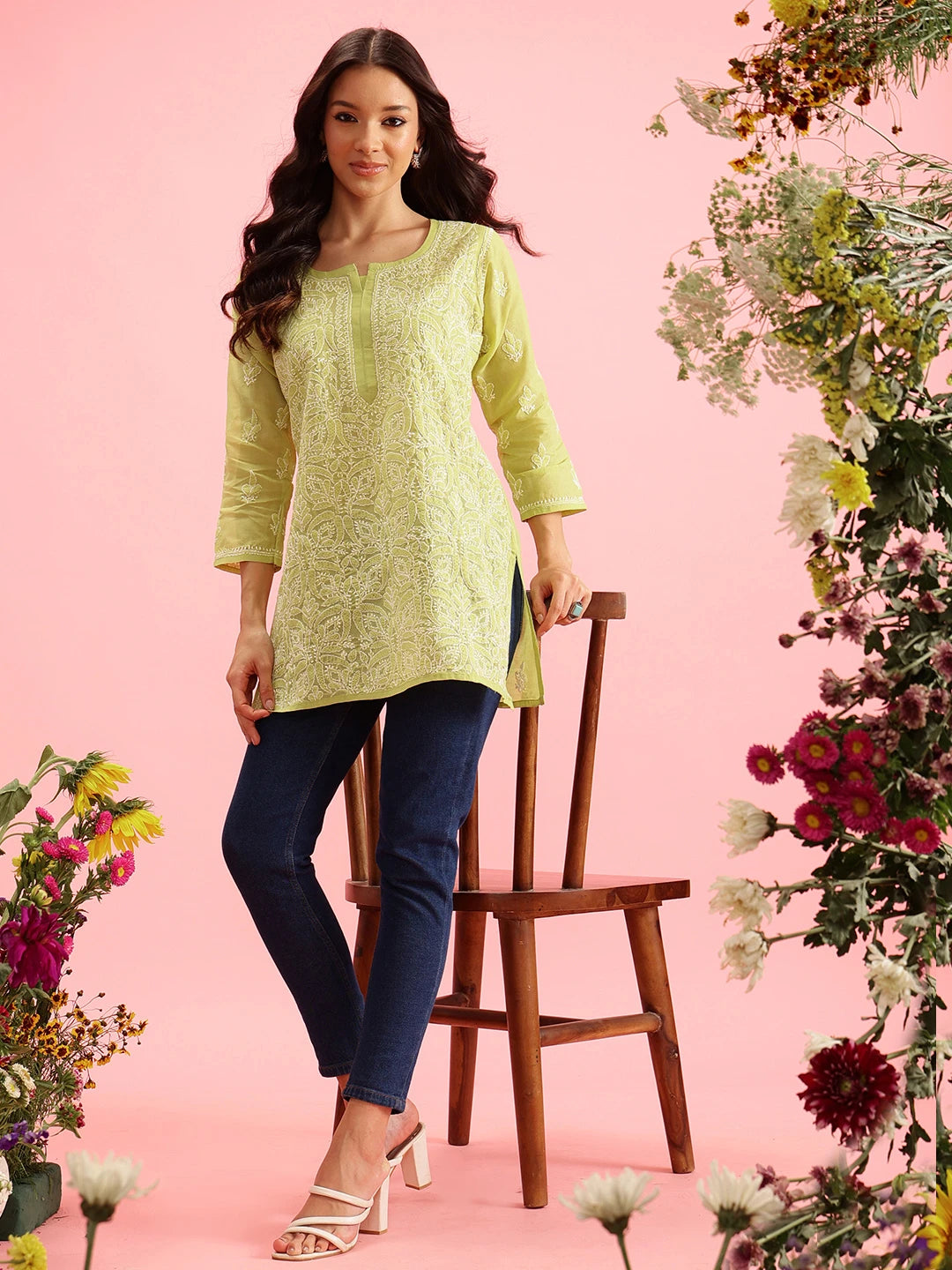 Vibrant Peach Cotton Kurti with Intricate Chikankari