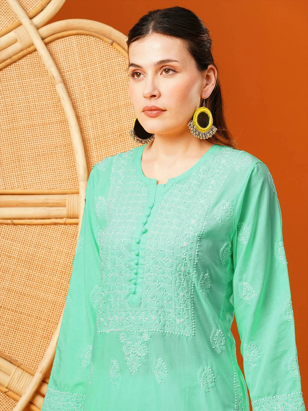 Exquisite Hand-Embroidered Cotton Lucknowi Chikankari Kurta with Palazzo Set