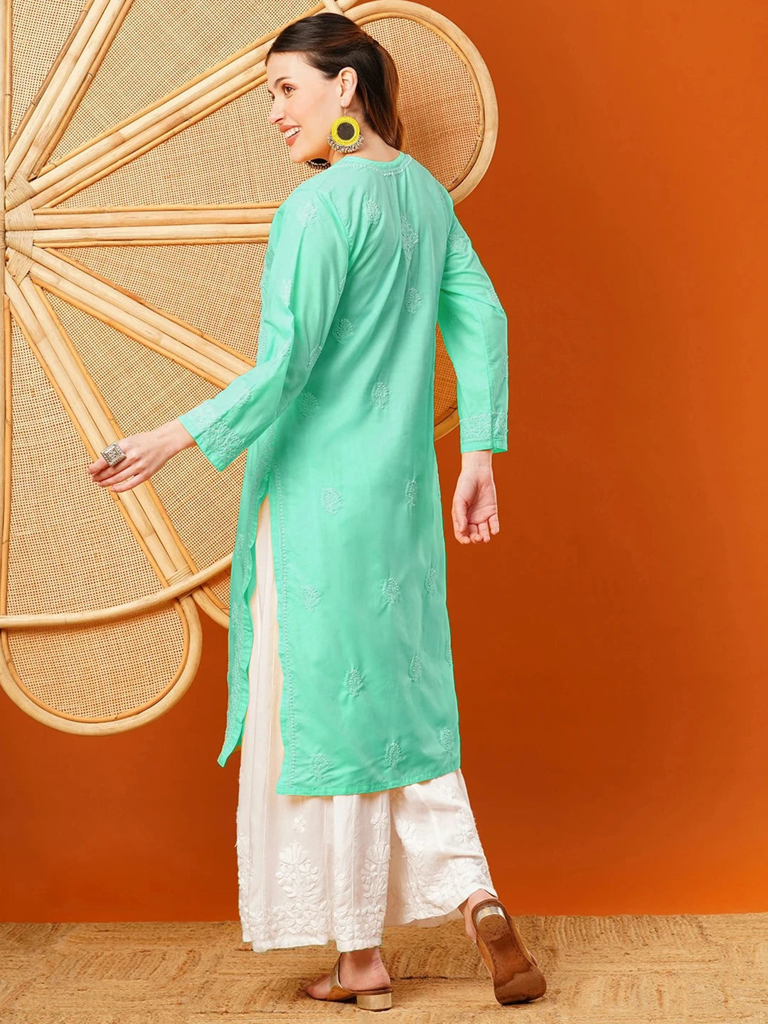 Exquisite Hand-Embroidered Cotton Lucknowi Chikankari Kurta with Palazzo Set