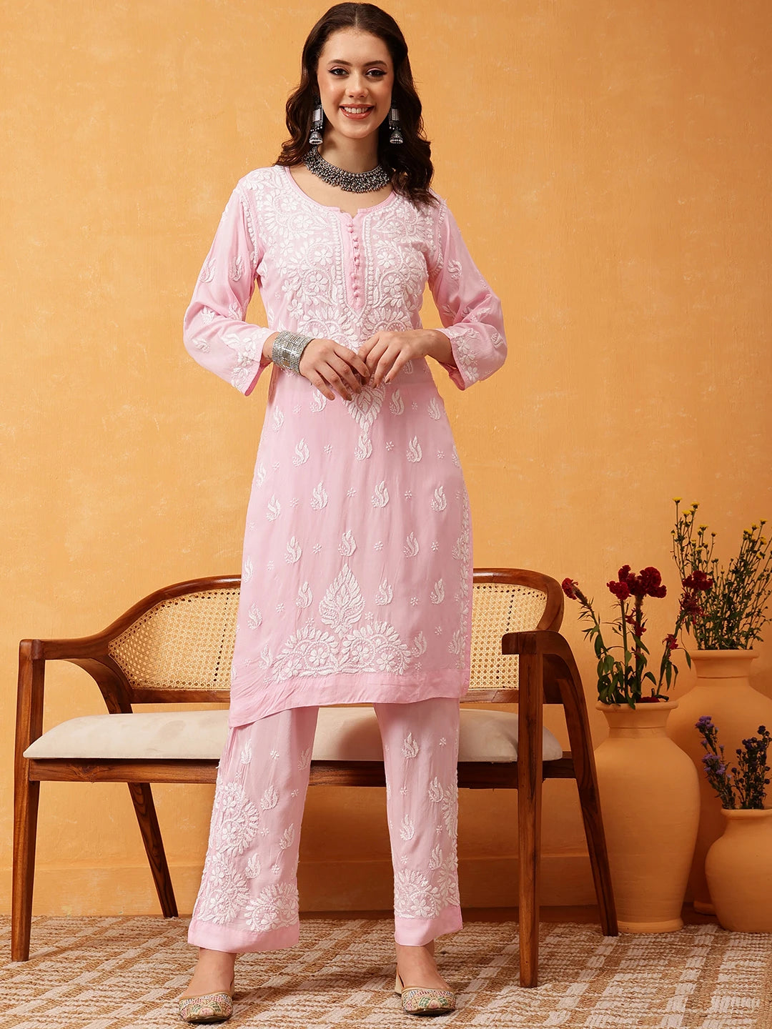 Graceful Hand-Embroidered Modal Chikankari Kurta Set