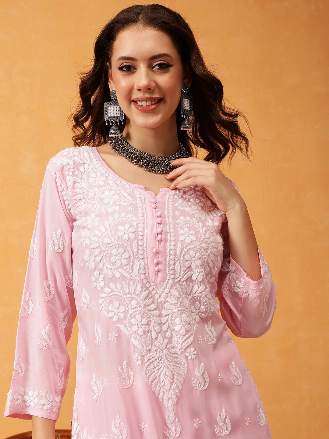 Graceful Hand-Embroidered Modal Chikankari Kurta Set