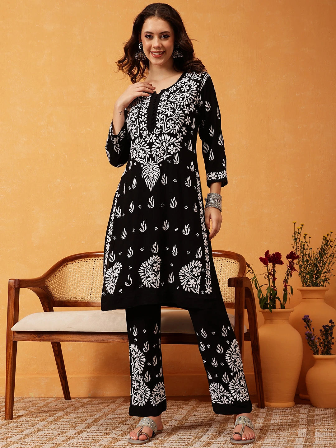 Graceful Hand-Embroidered Modal Chikankari Kurta Set