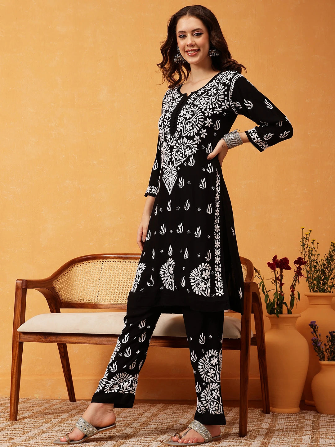 Graceful Hand-Embroidered Modal Chikankari Kurta Set