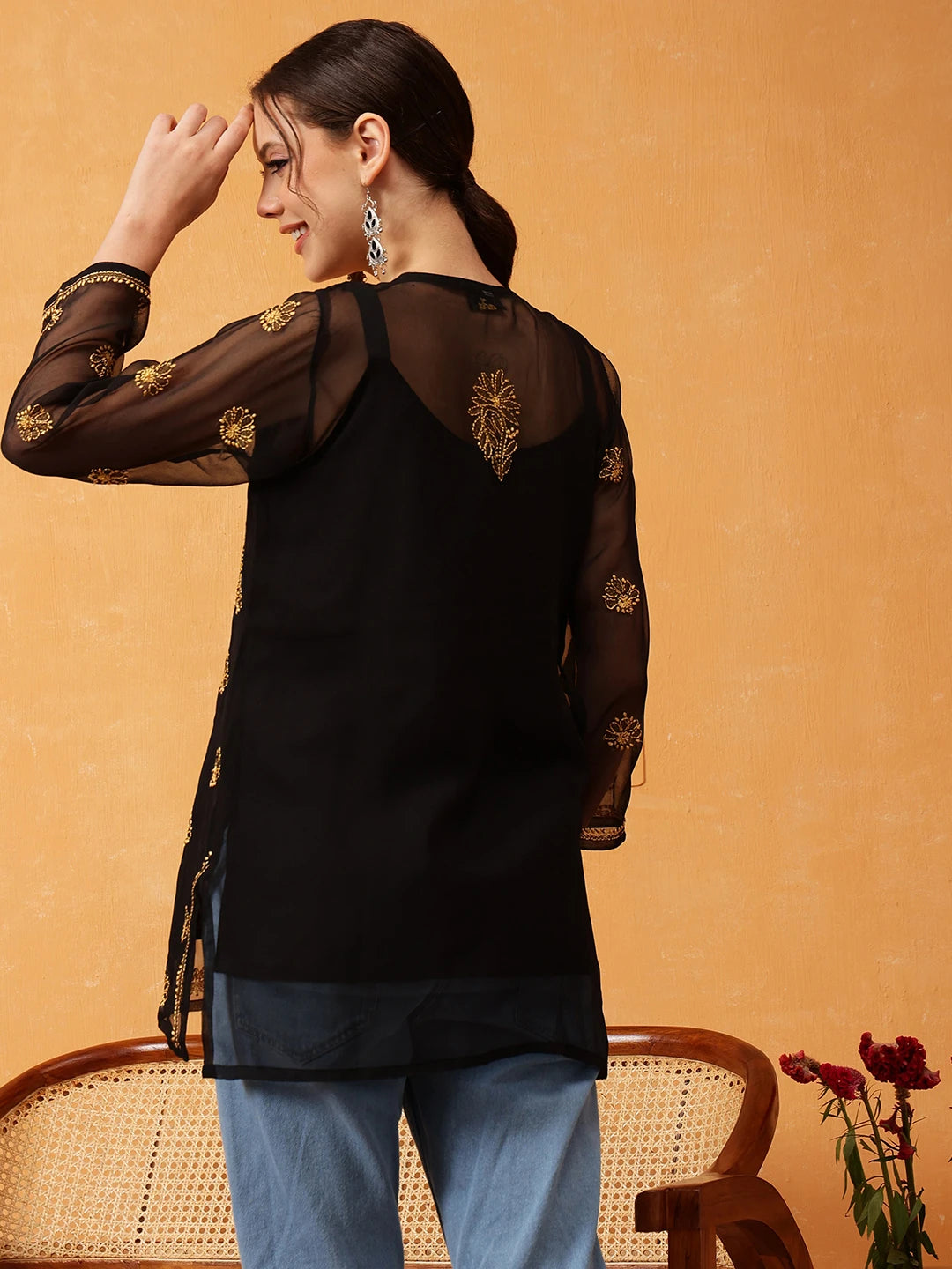 Elegant Black Kurti with Golden Resham Embroidery