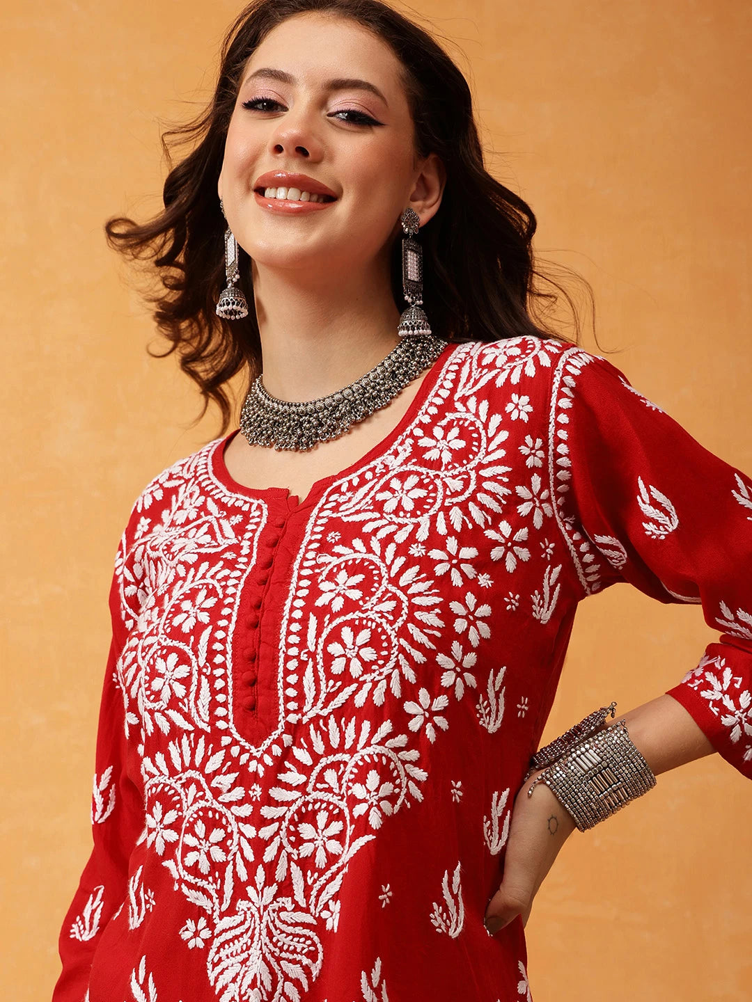 Graceful Hand-Embroidered Modal Chikankari Kurta Set