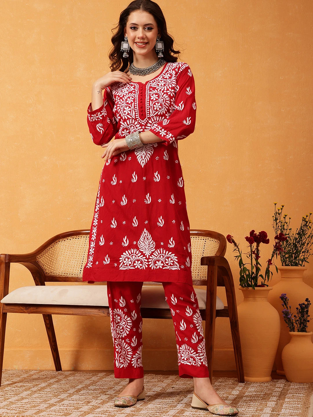 Graceful Hand-Embroidered Modal Chikankari Kurta Set