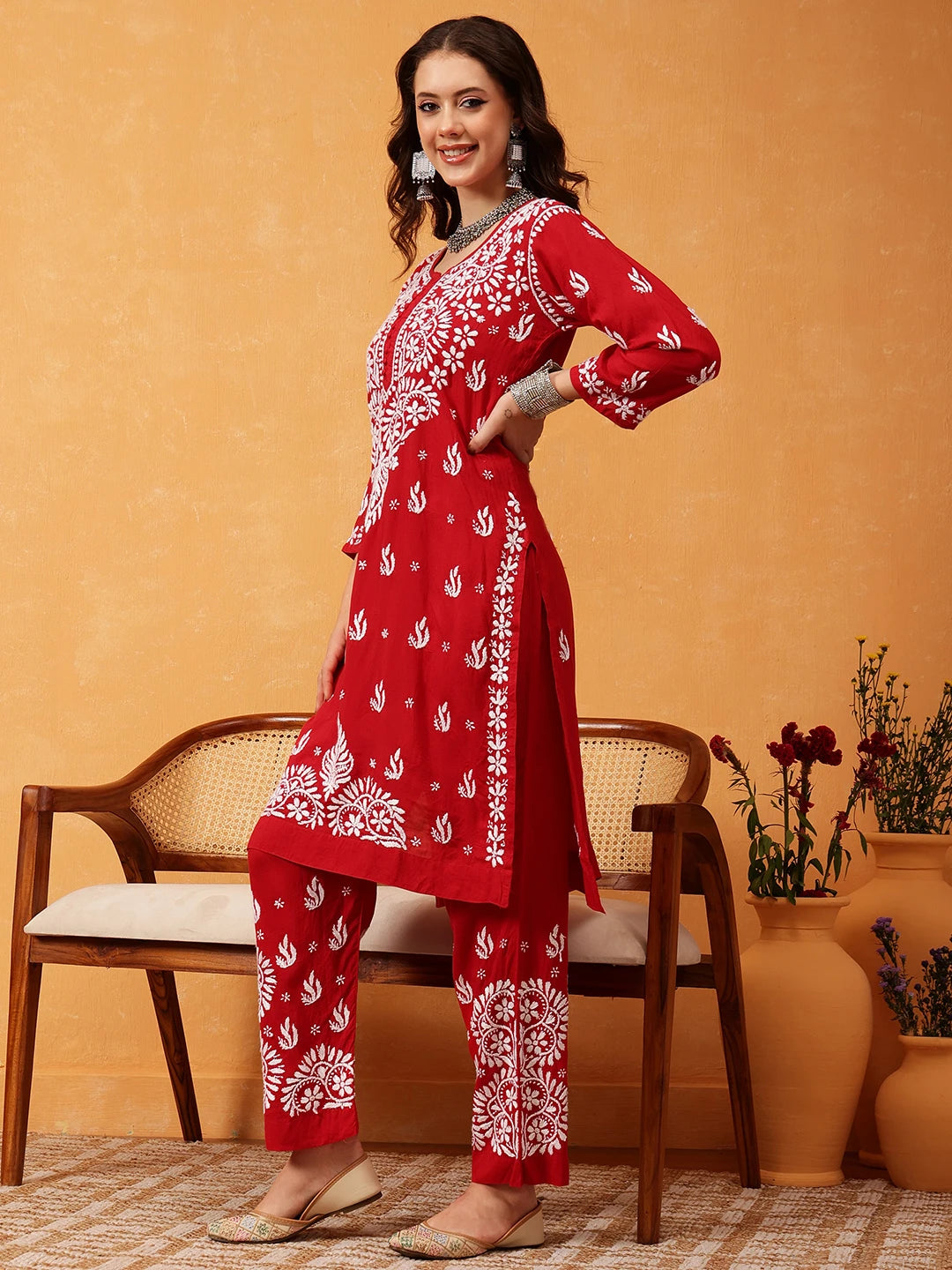 Graceful Hand-Embroidered Modal Chikankari Kurta Set