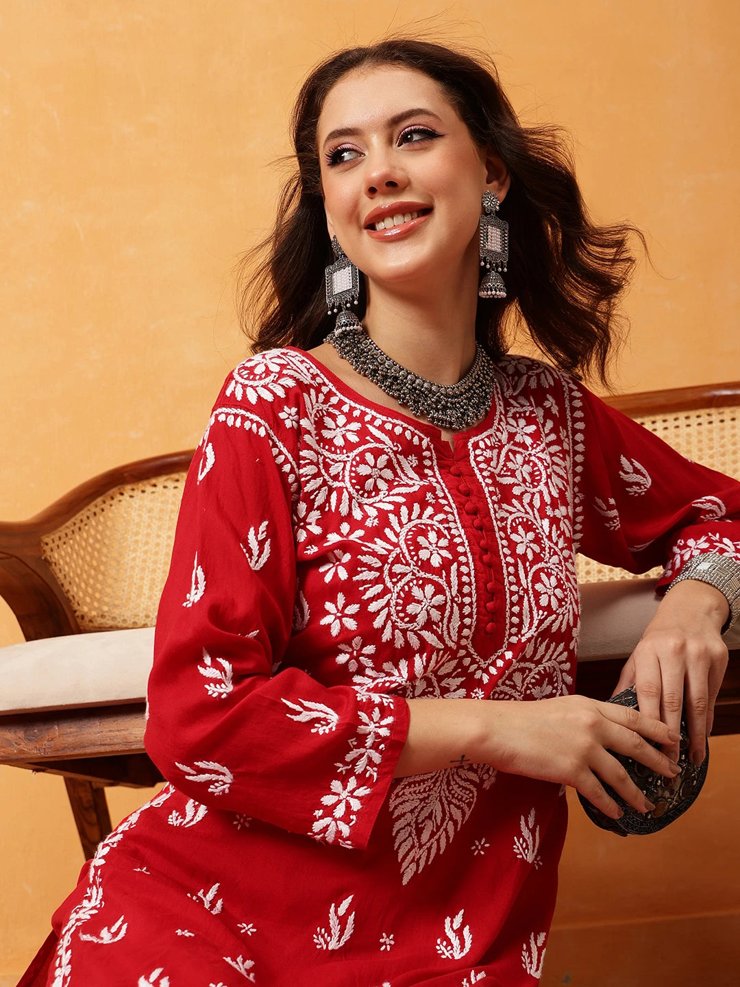 Graceful Hand-Embroidered Modal Chikankari Kurta Set