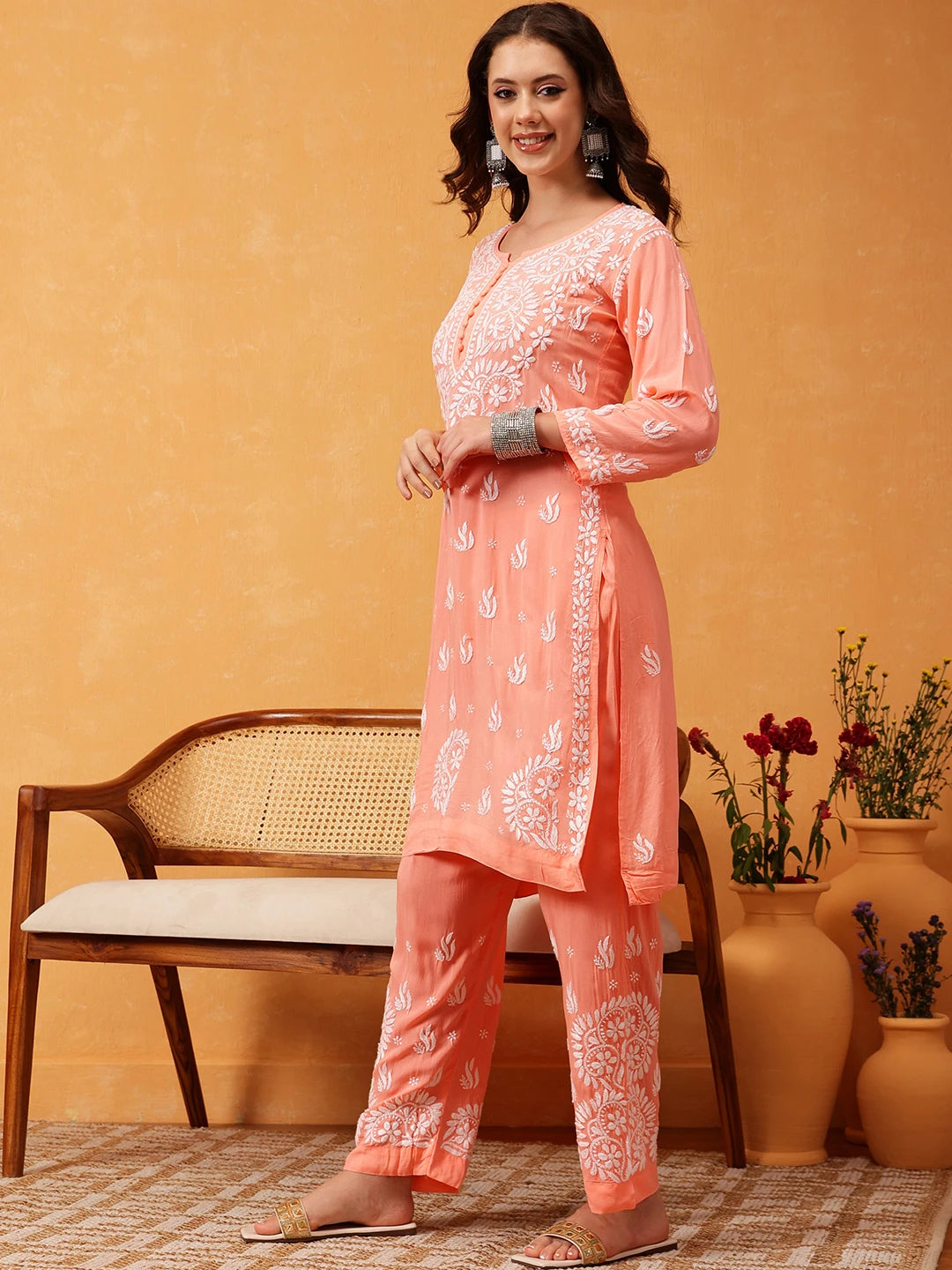 Graceful Hand-Embroidered Modal Chikankari Kurta Set