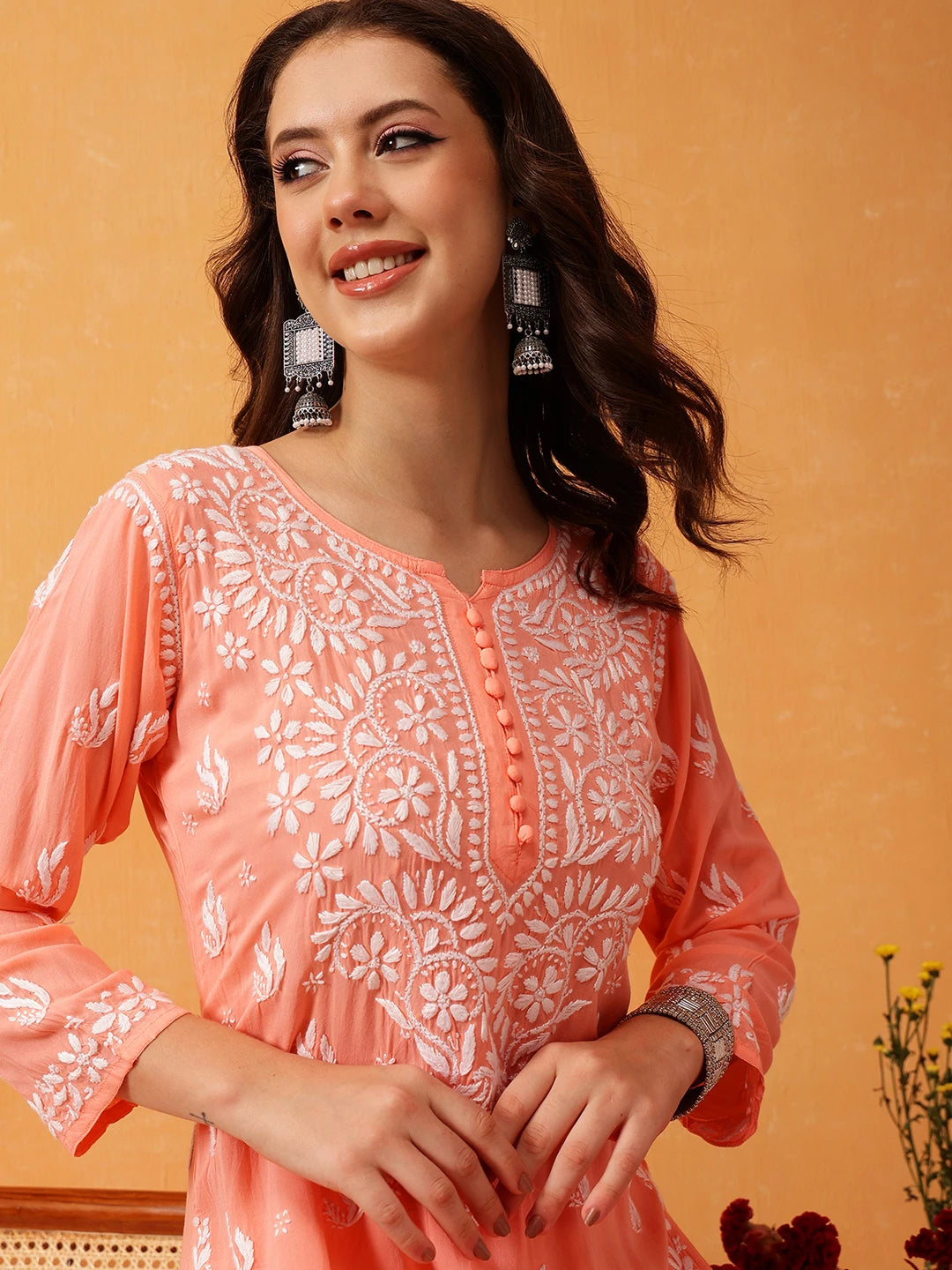 Graceful Hand-Embroidered Modal Chikankari Kurta Set