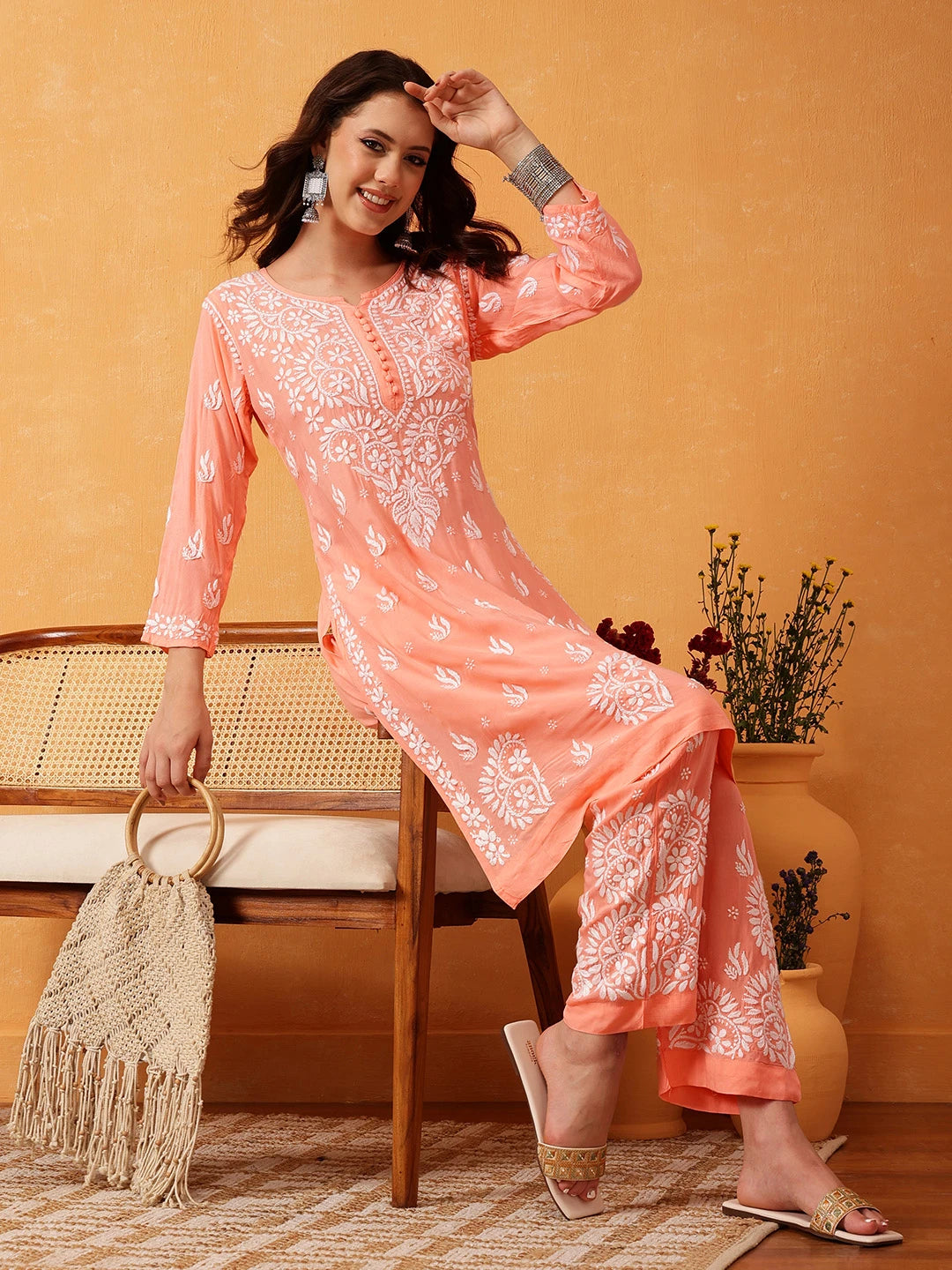 Graceful Hand-Embroidered Modal Chikankari Kurta Set