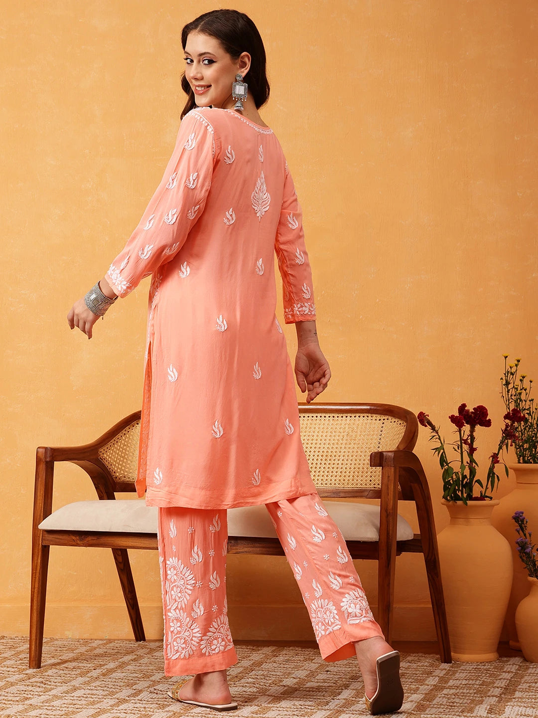 Graceful Hand-Embroidered Modal Chikankari Kurta Set