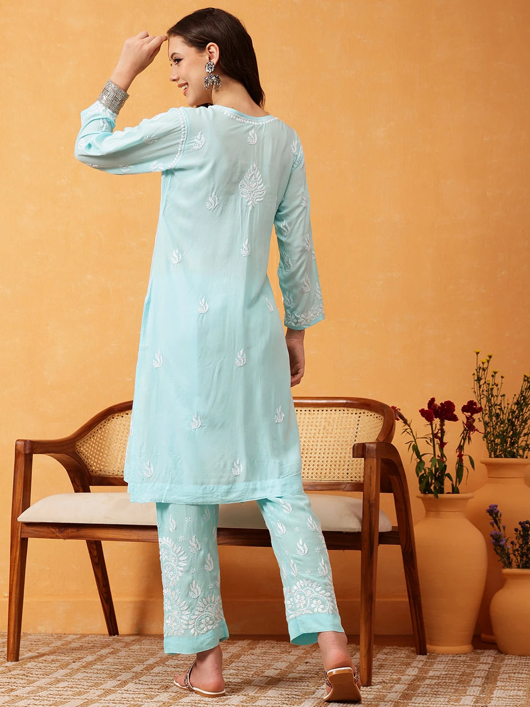 Graceful Hand-Embroidered Modal Chikankari Kurta Set