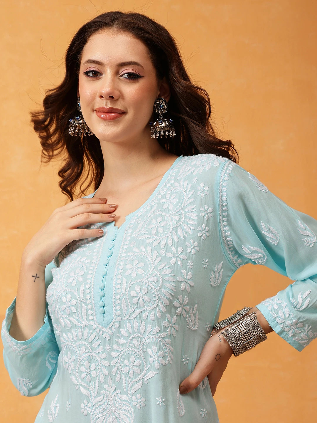 Graceful Hand-Embroidered Modal Chikankari Kurta Set