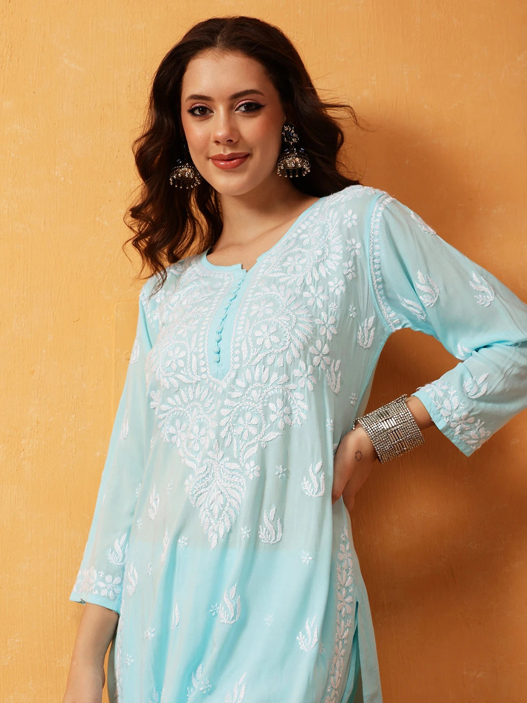 Graceful Hand-Embroidered Modal Chikankari Kurta Set