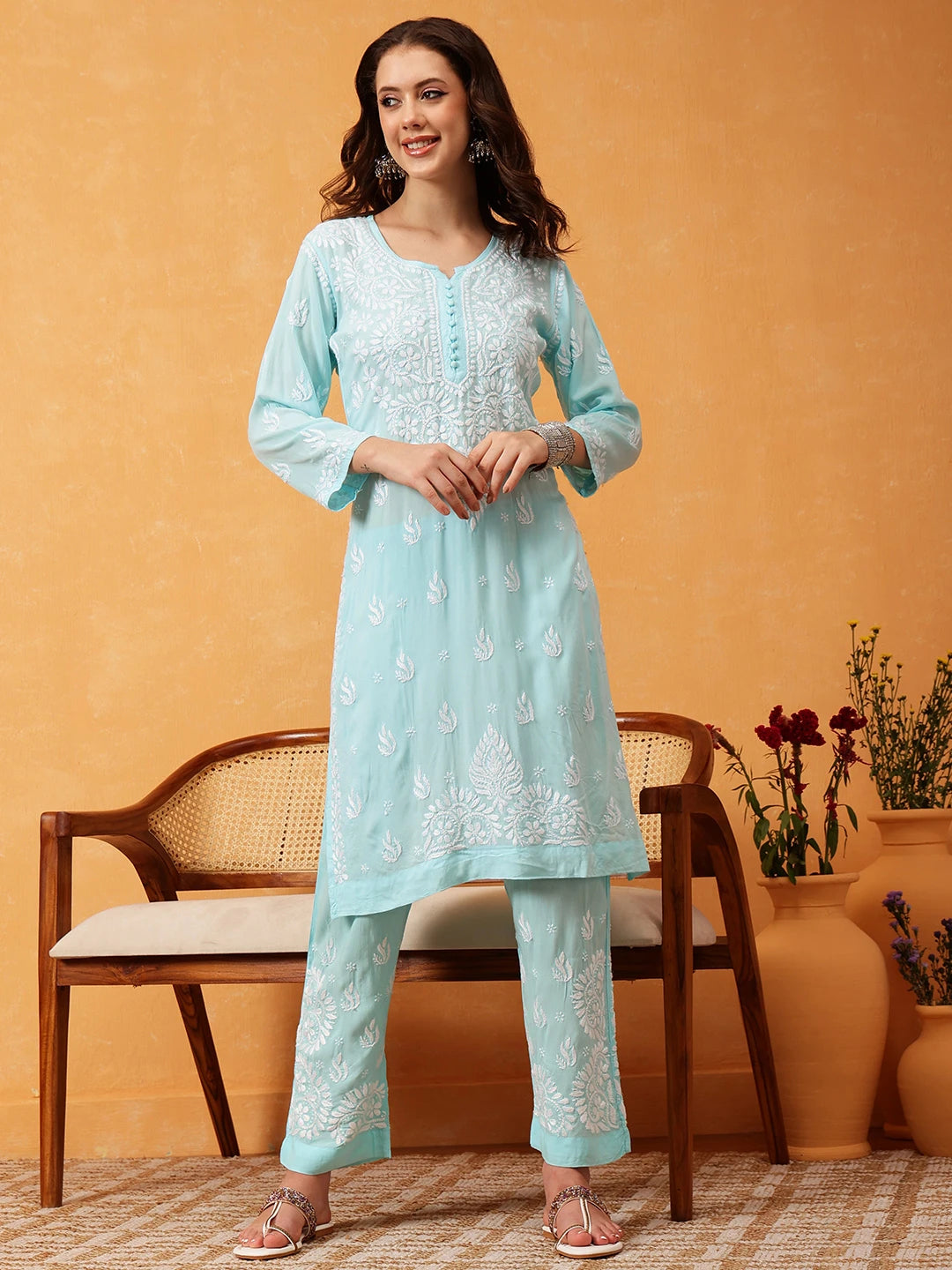 Graceful Hand-Embroidered Modal Chikankari Kurta Set