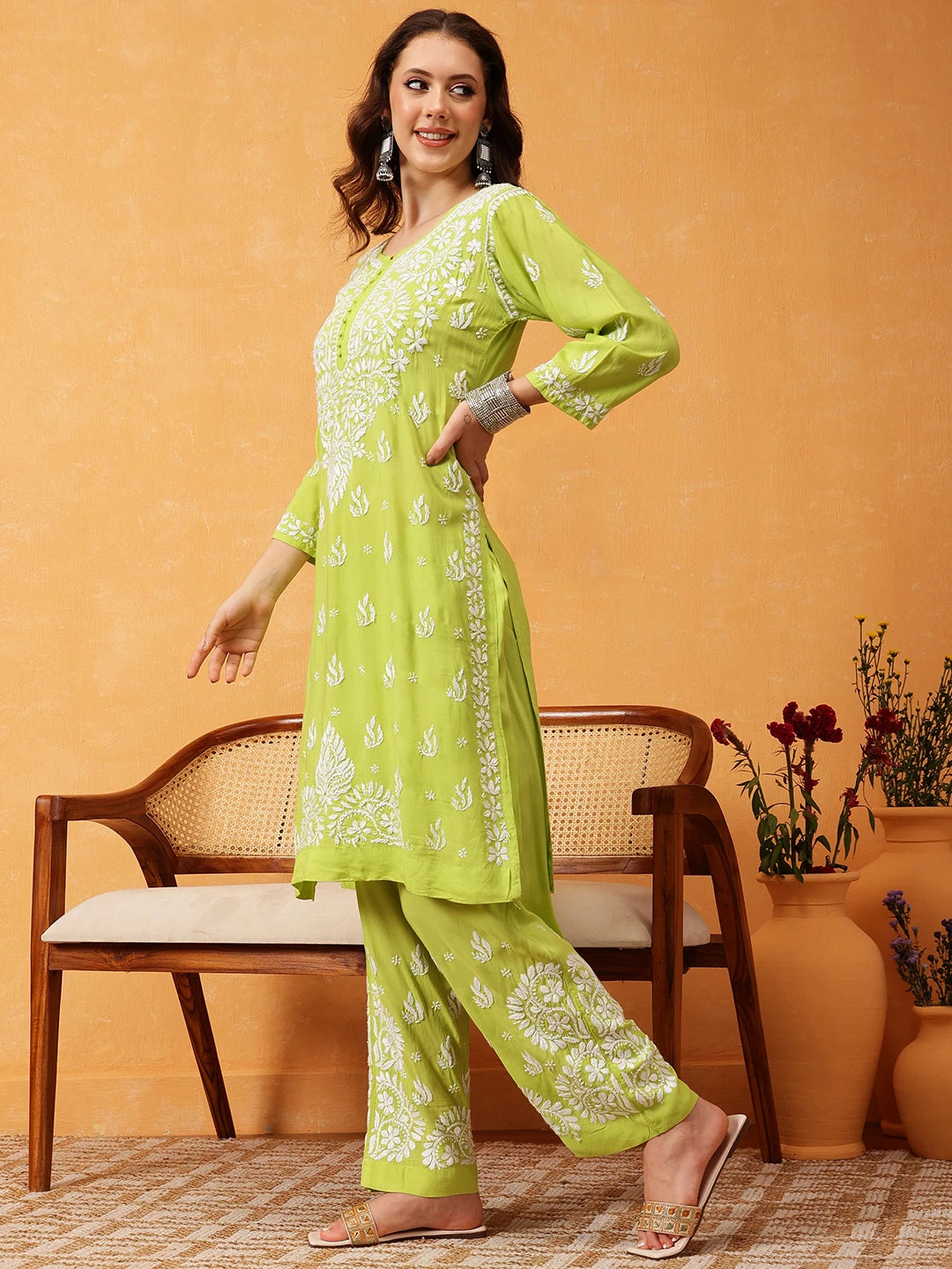 Graceful Hand-Embroidered Modal Chikankari Kurta Set