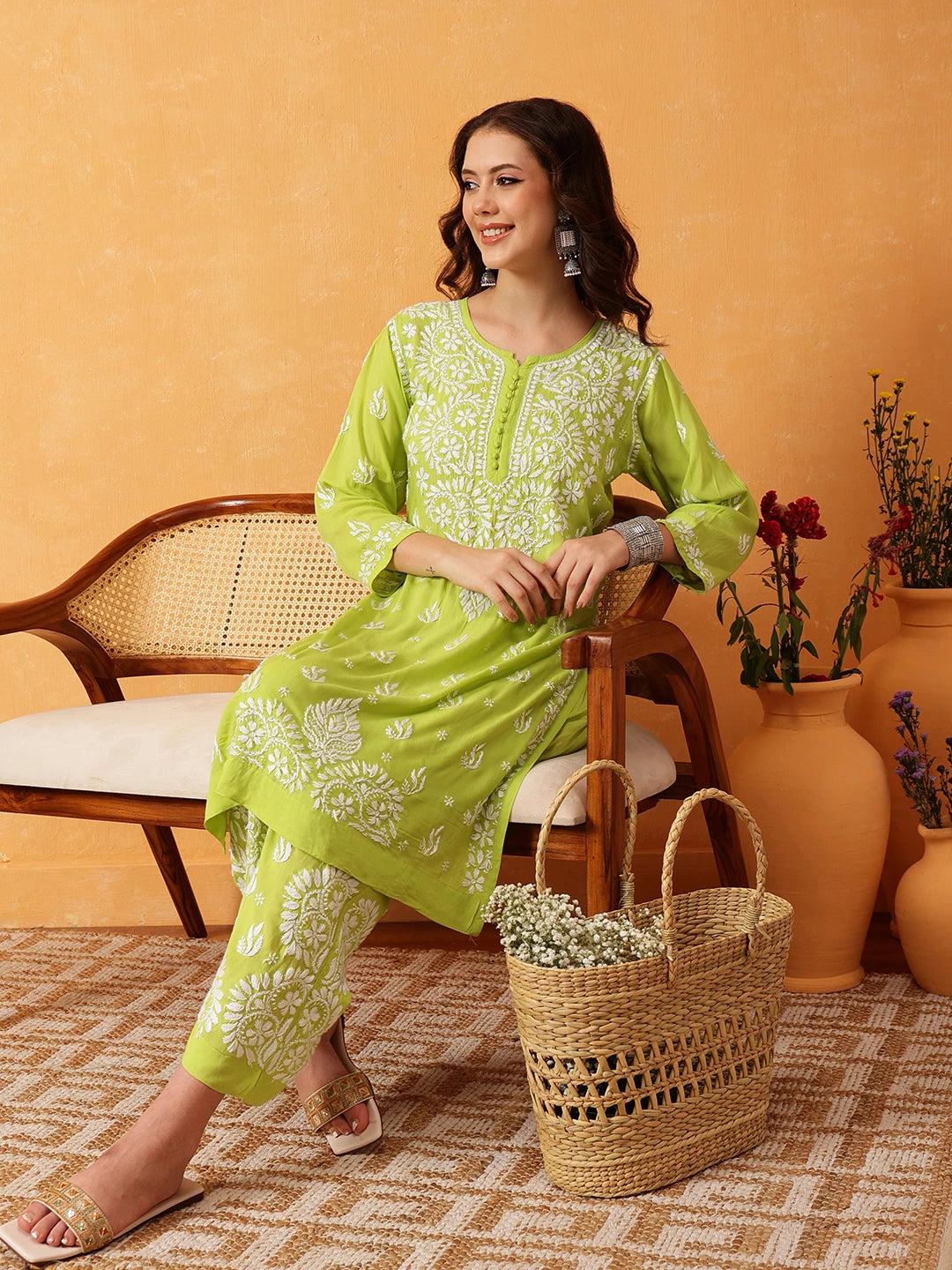 Graceful Hand-Embroidered Modal Chikankari Kurta Set