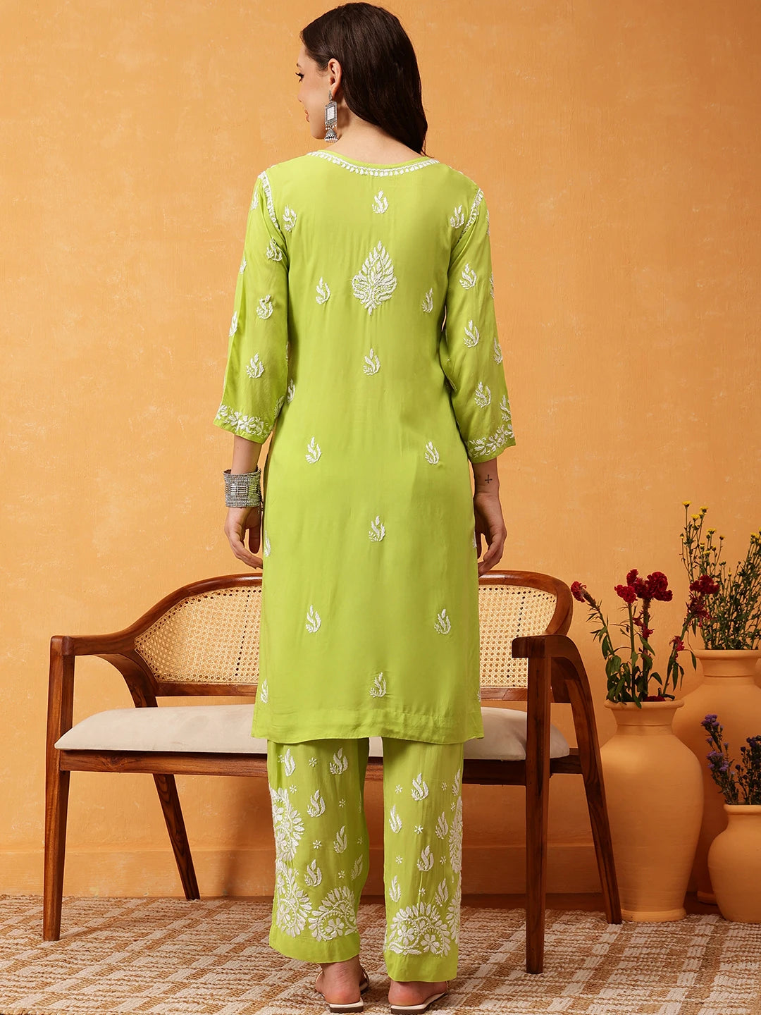 Graceful Hand-Embroidered Modal Chikankari Kurta Set