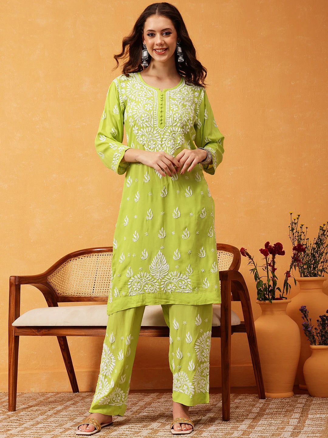 Graceful Hand-Embroidered Modal Chikankari Kurta Set