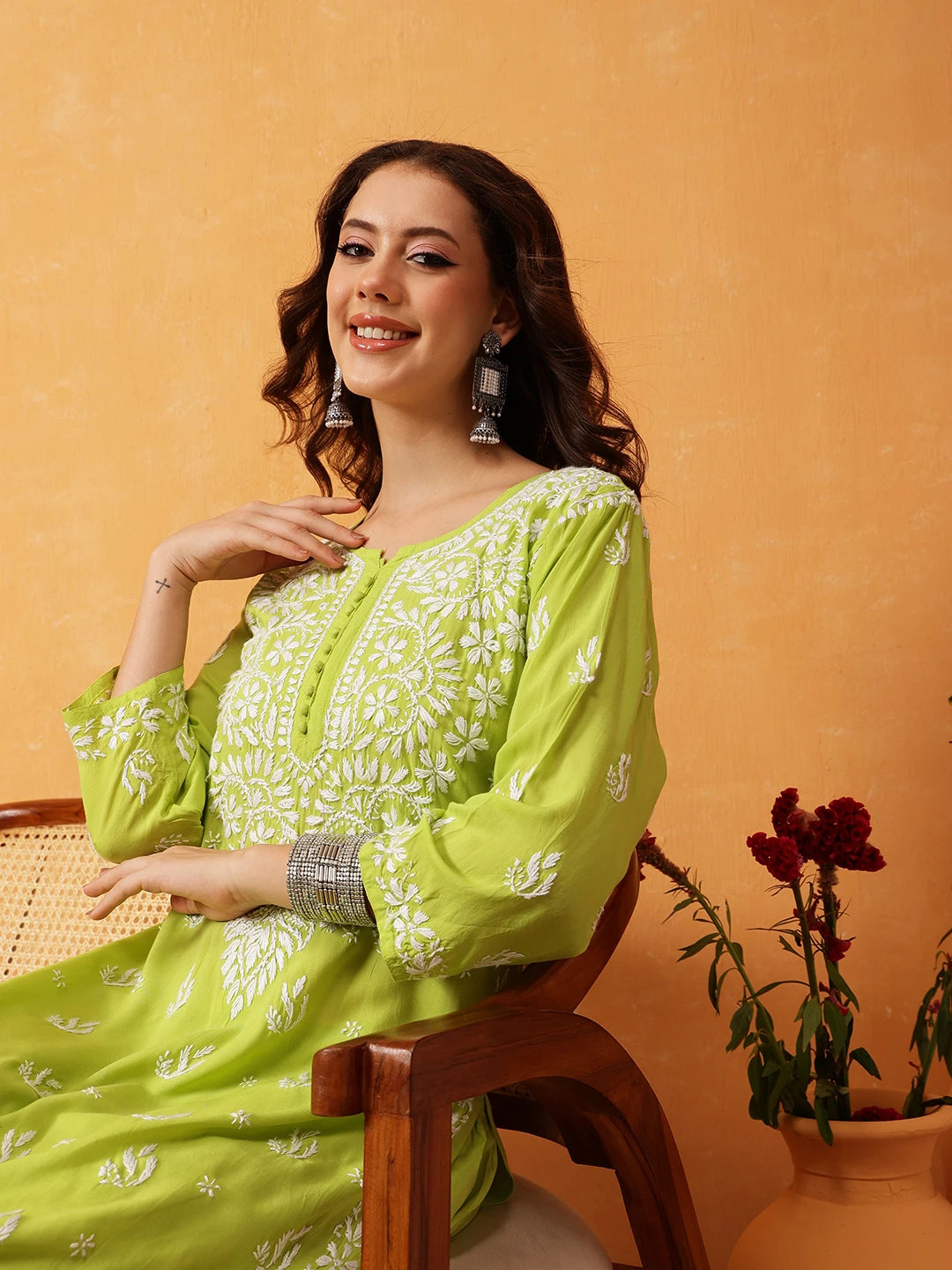 Graceful Hand-Embroidered Modal Chikankari Kurta Set