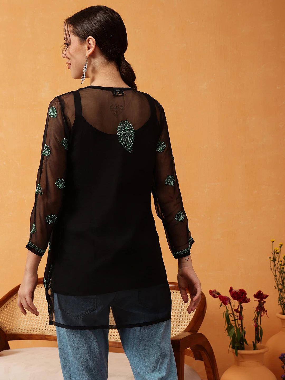 Elegant Black Kurti with Golden Resham Embroidery