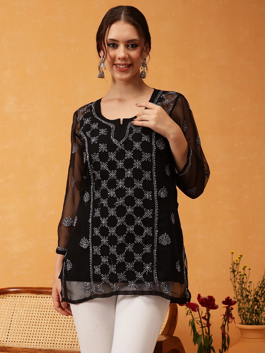 Elegant Black Kurti with Golden Resham Embroidery