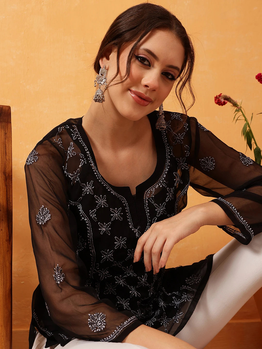 Elegant Black Kurti with Golden Resham Embroidery