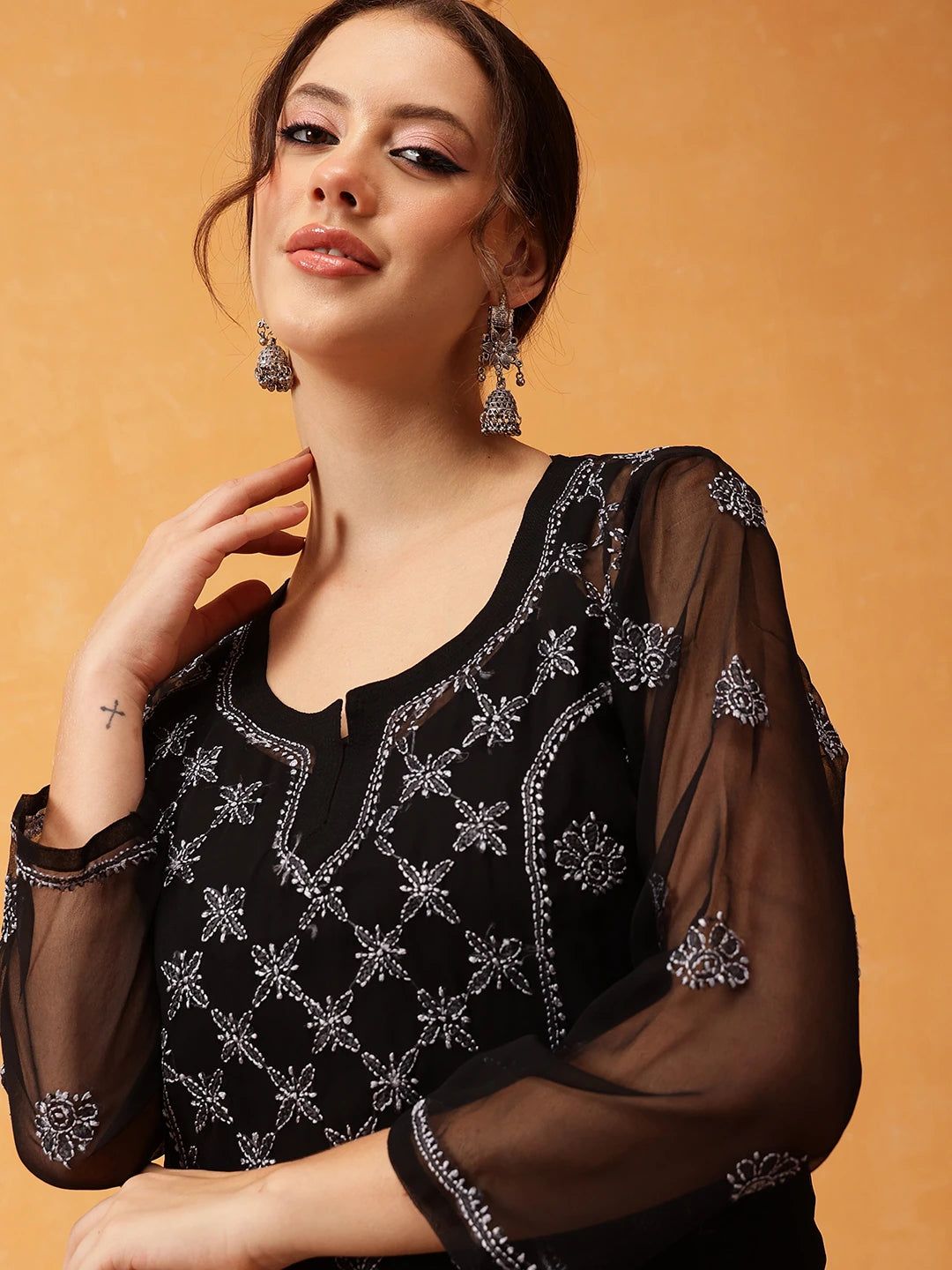 Elegant Black Kurti with Golden Resham Embroidery