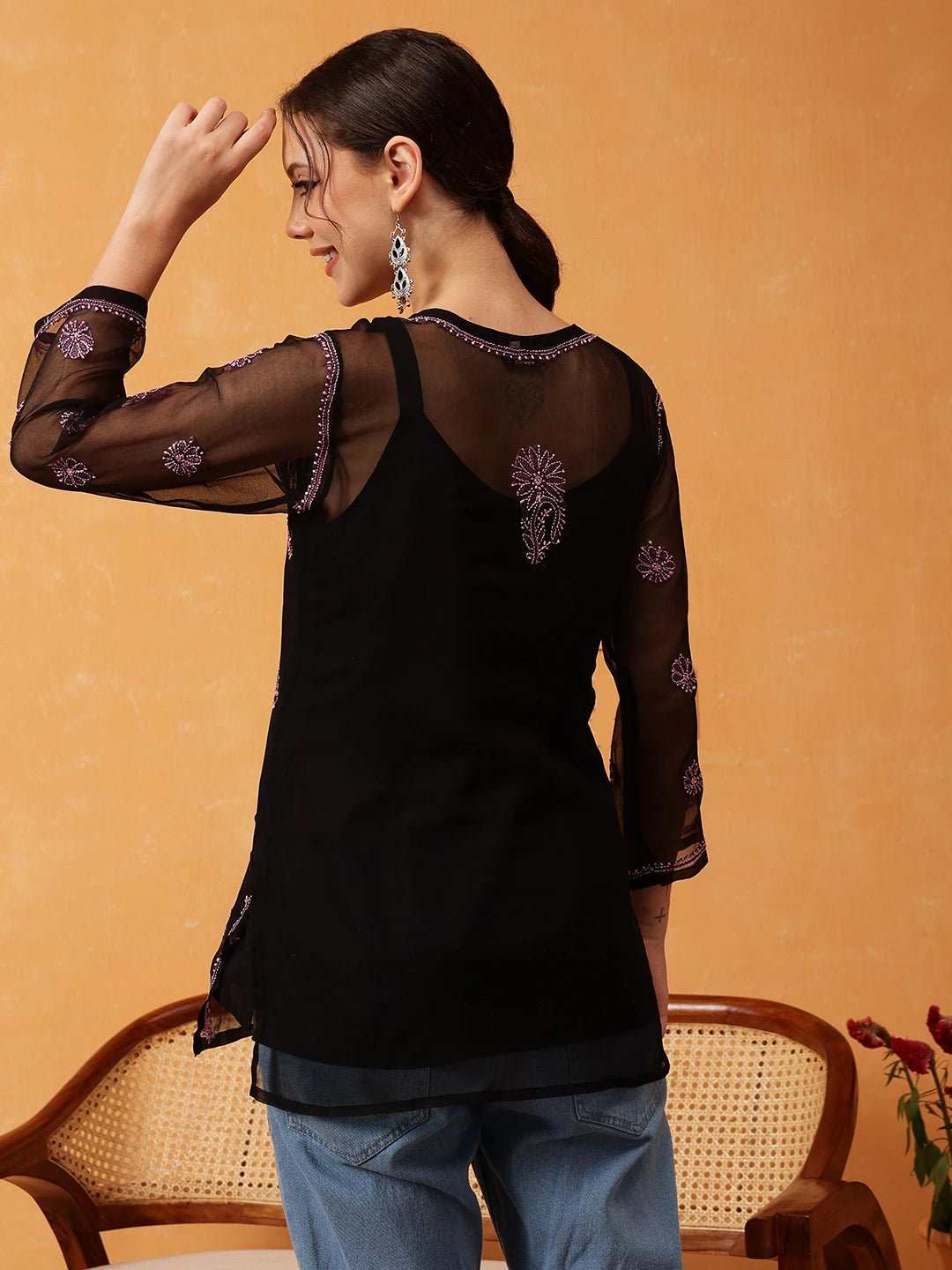 Elegant Black Kurti with Golden Resham Embroidery