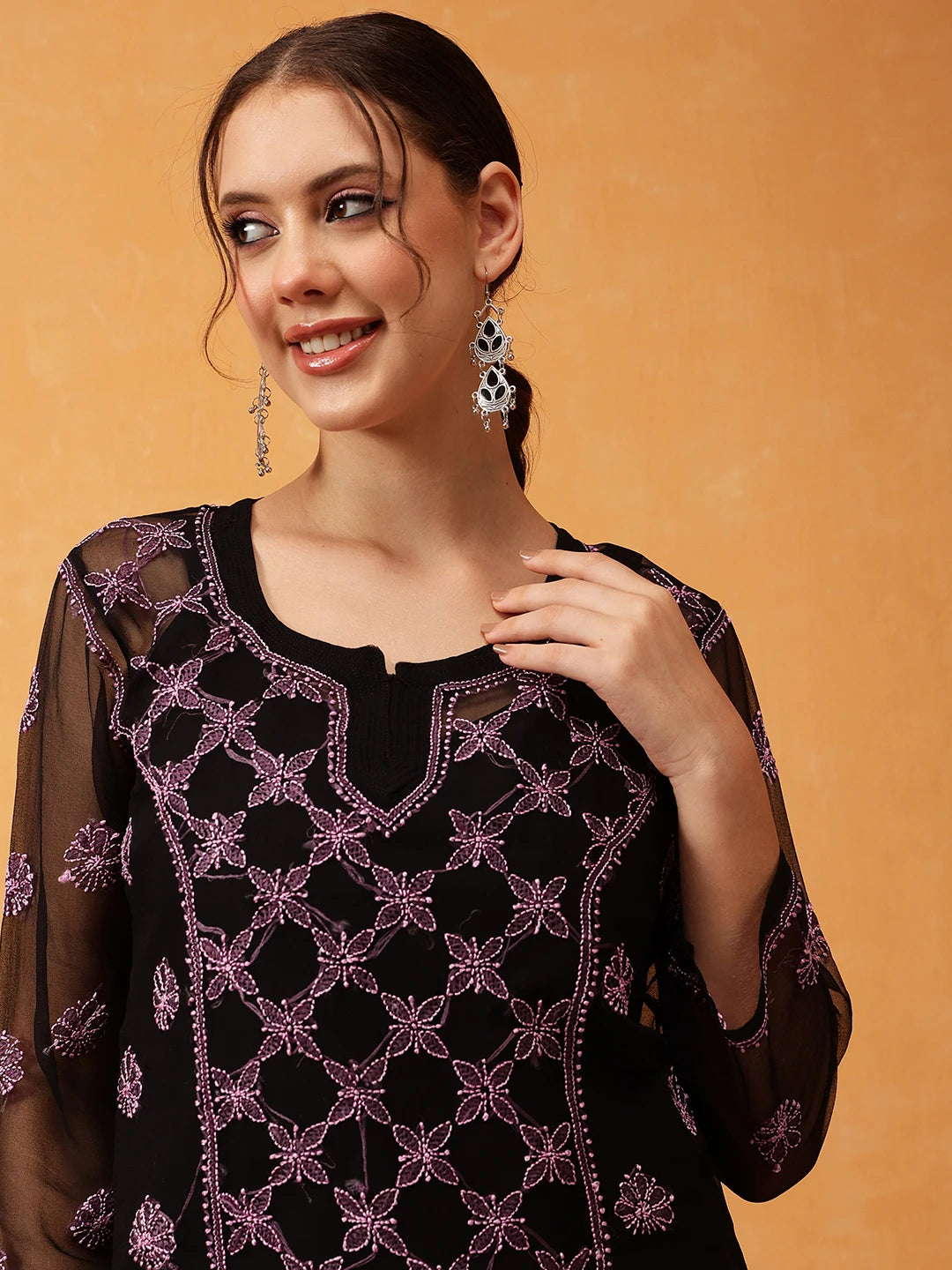 Elegant Black Kurti with Golden Resham Embroidery