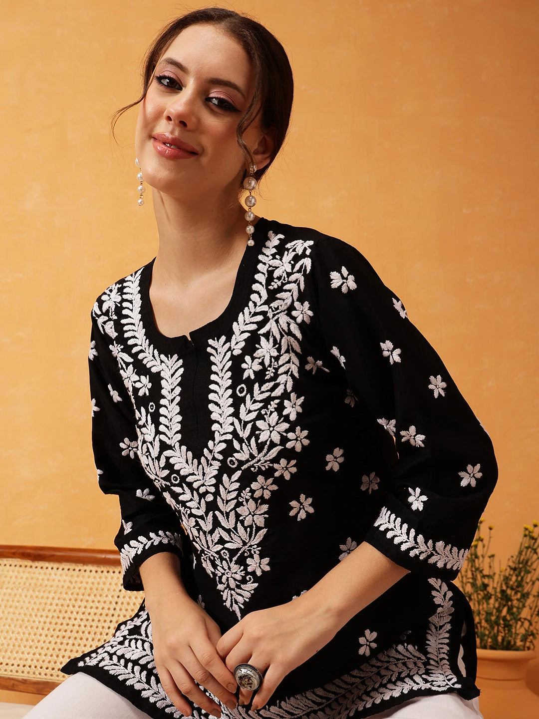 Artisanal Charm: LabelChikankari’s Hand-Embroidered Black Muslin Kurti