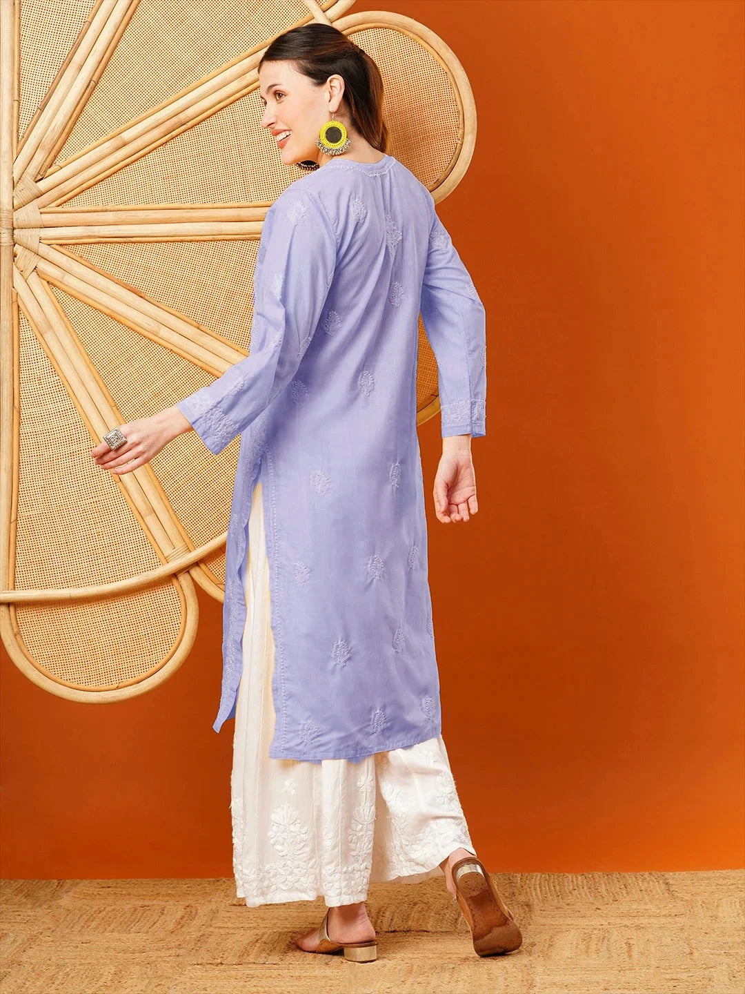 Exquisite Hand-Embroidered Cotton Lucknowi Chikankari Kurta with Palazzo Set