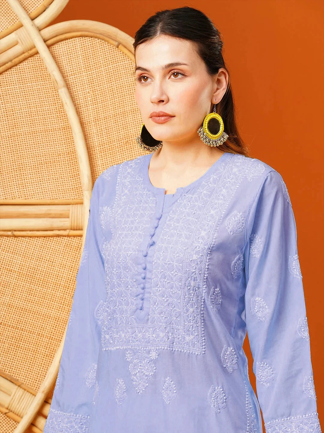 Exquisite Hand-Embroidered Cotton Lucknowi Chikankari Kurta with Palazzo Set