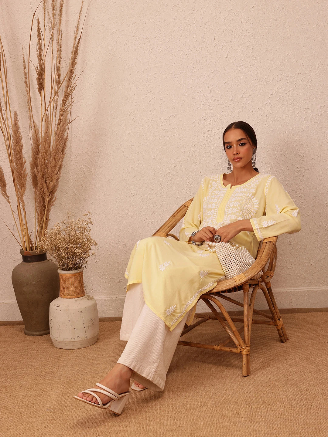 Graceful Handcrafted Rayon Kurta with Intricate Chikankari Work