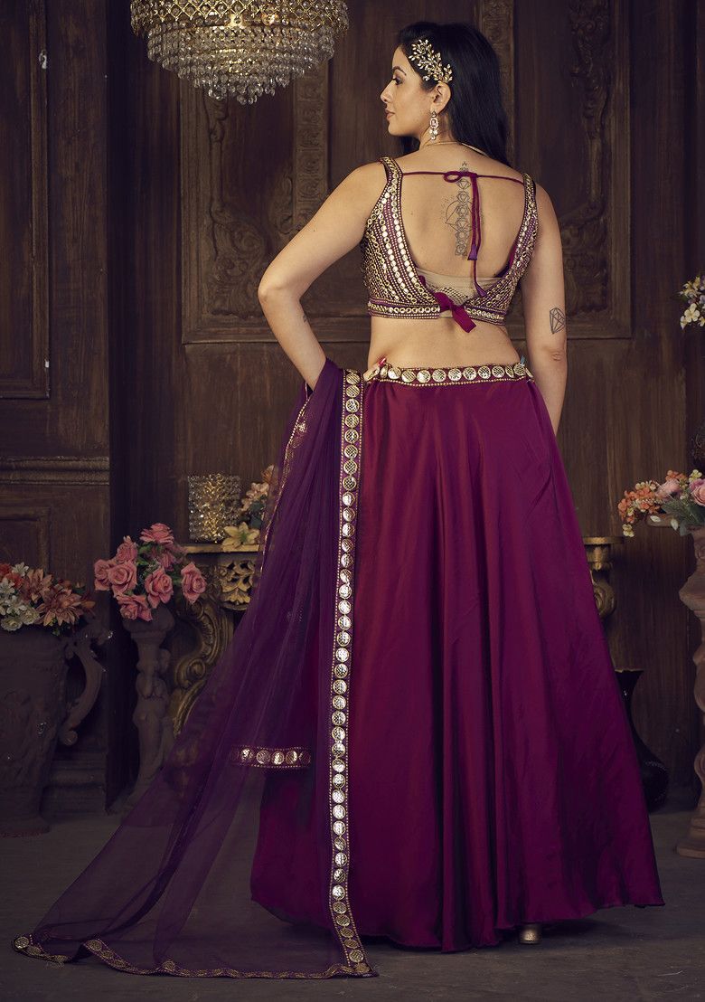 Luxury Purple Sequin Embroidered Rangoli Silk Lehenga Set