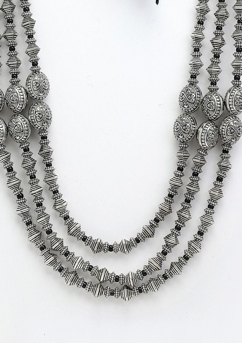 Antique-Inspired Elegance: Oxidized Silver Beaded Necklace from LabelChikankari