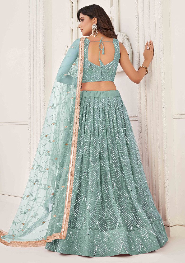 Ocean Blue Lehenga Set - Handcrafted Sequin & Thread Embroidery