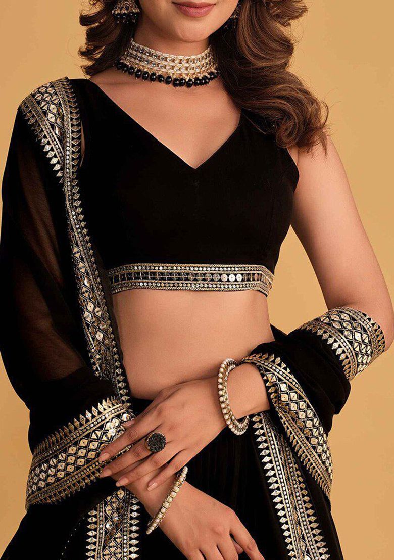 LabelChikankari Black Embroidered Lehenga Set