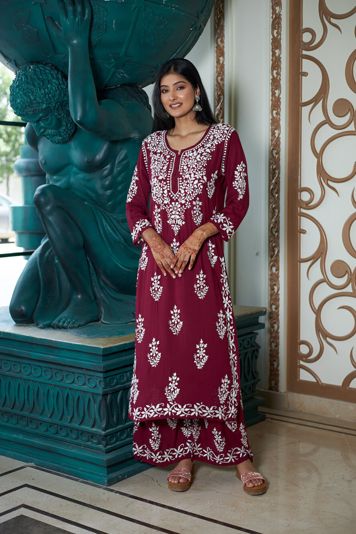 LabelChikankari’s Maroon Persian Knot Co-ord Set: A Fusion of Tradition and Comfort