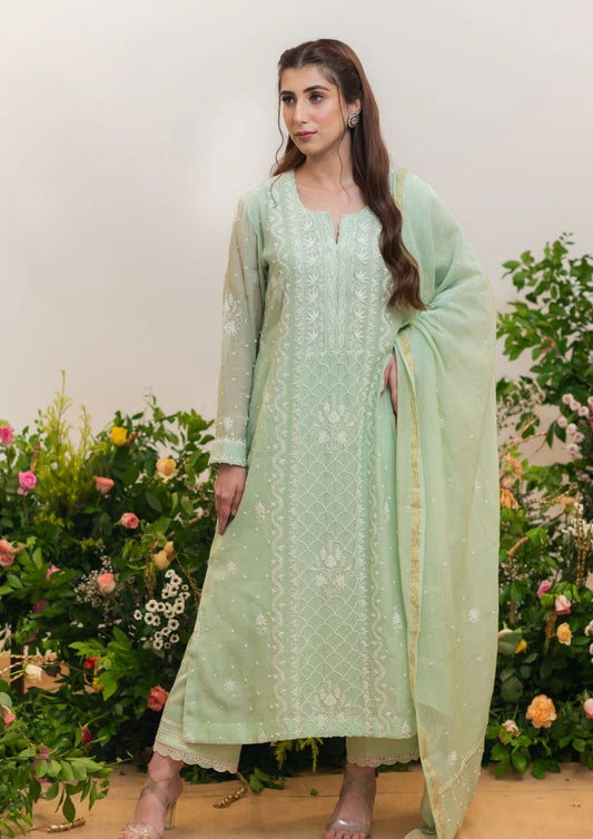 Elegant Mul Chanderi Suit Set with Handcrafted Chikankar