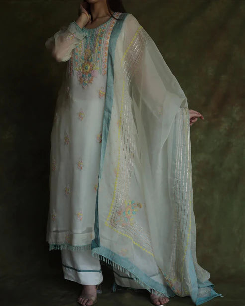 Elegant Zardosi Chikankari Silk Organza Kurta Set | LabelChikankari