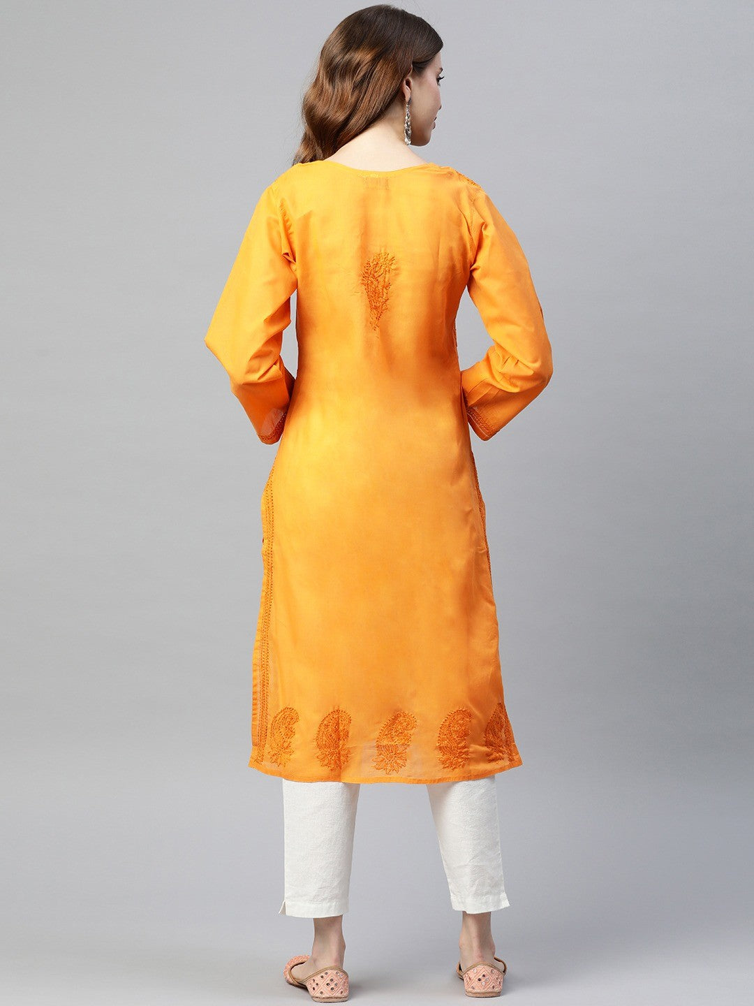 Elegant Fawn Cotton Chikankari Straight Kurta with Hand Embroidery