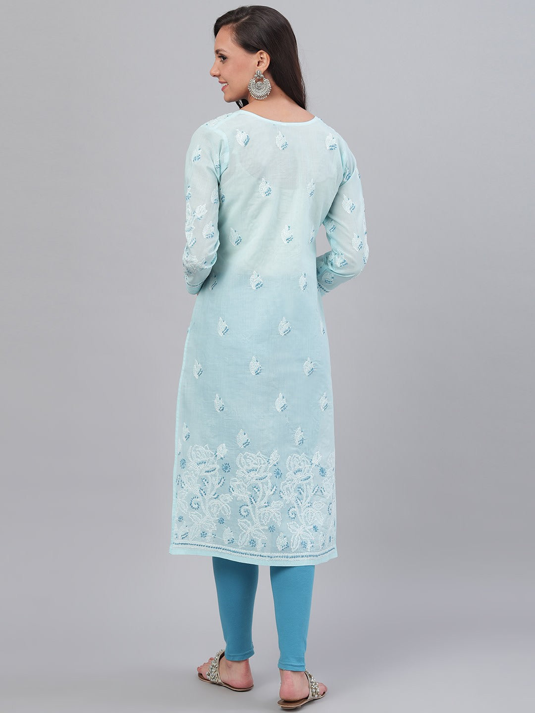 Hand-Embroidered Cotton Lucknowi Chikankari Straight Kurta