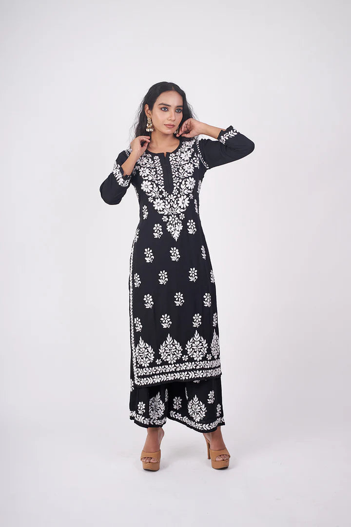 Graceful and Stylish: Handcrafted Lucknowi Kurta with Palazzo