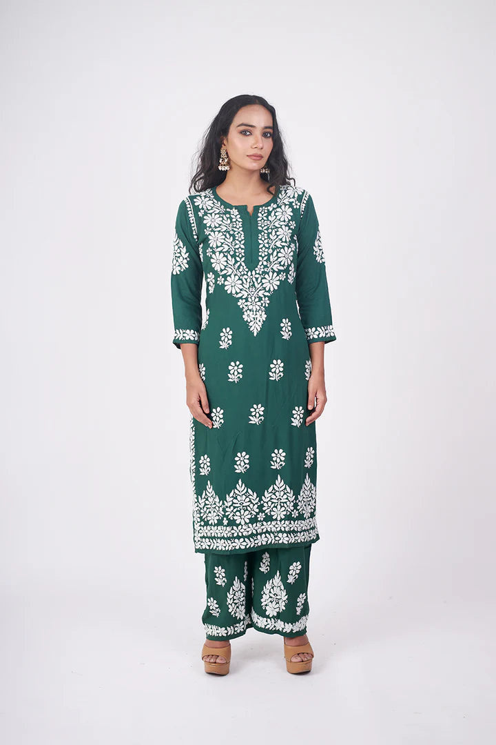 Graceful and Stylish: Handcrafted Lucknowi Kurta with Palazzo