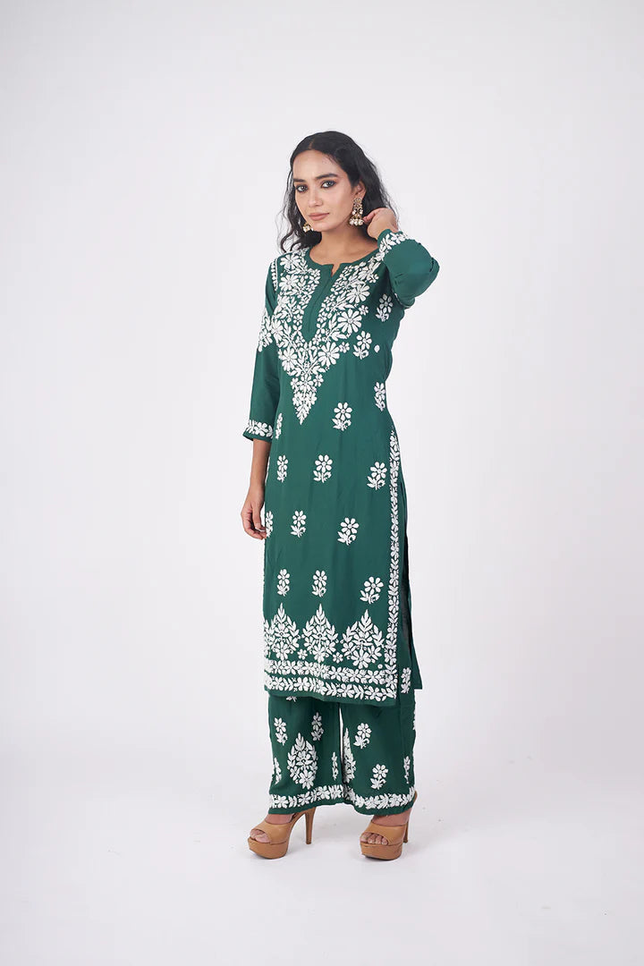 Graceful and Stylish: Handcrafted Lucknowi Kurta with Palazzo