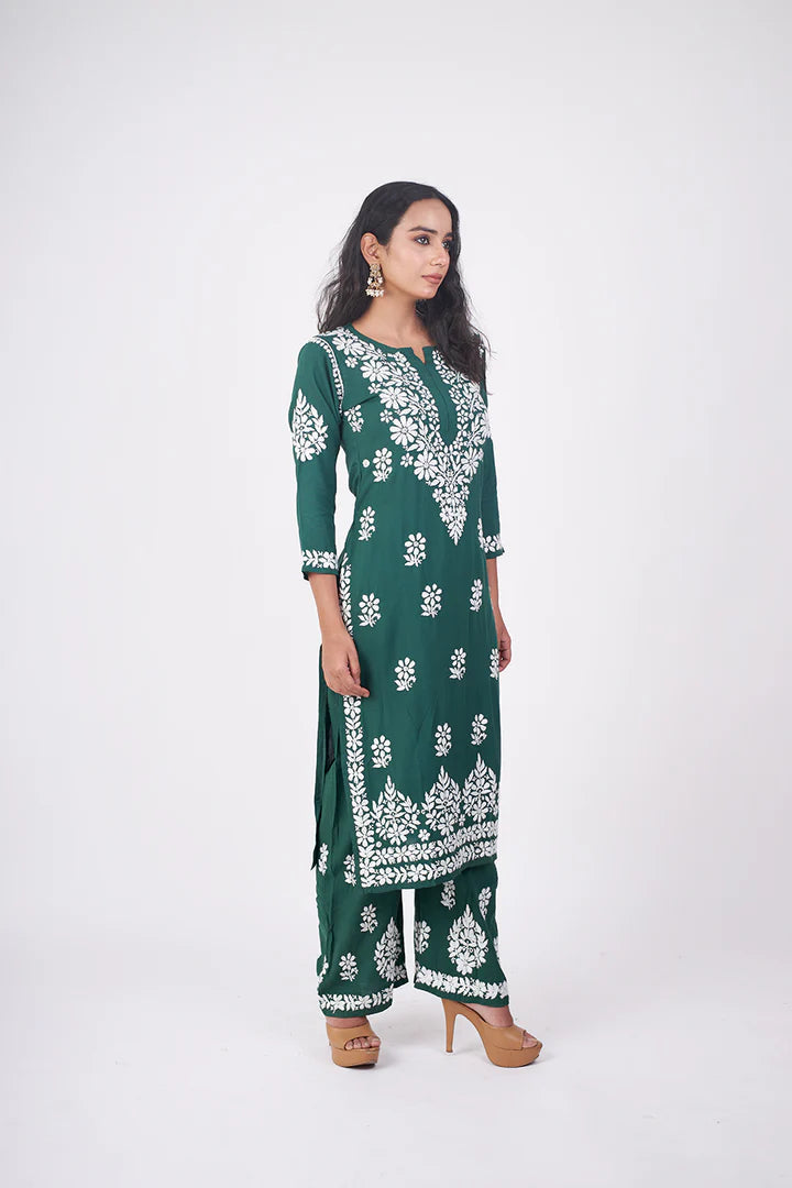 Graceful and Stylish: Handcrafted Lucknowi Kurta with Palazzo