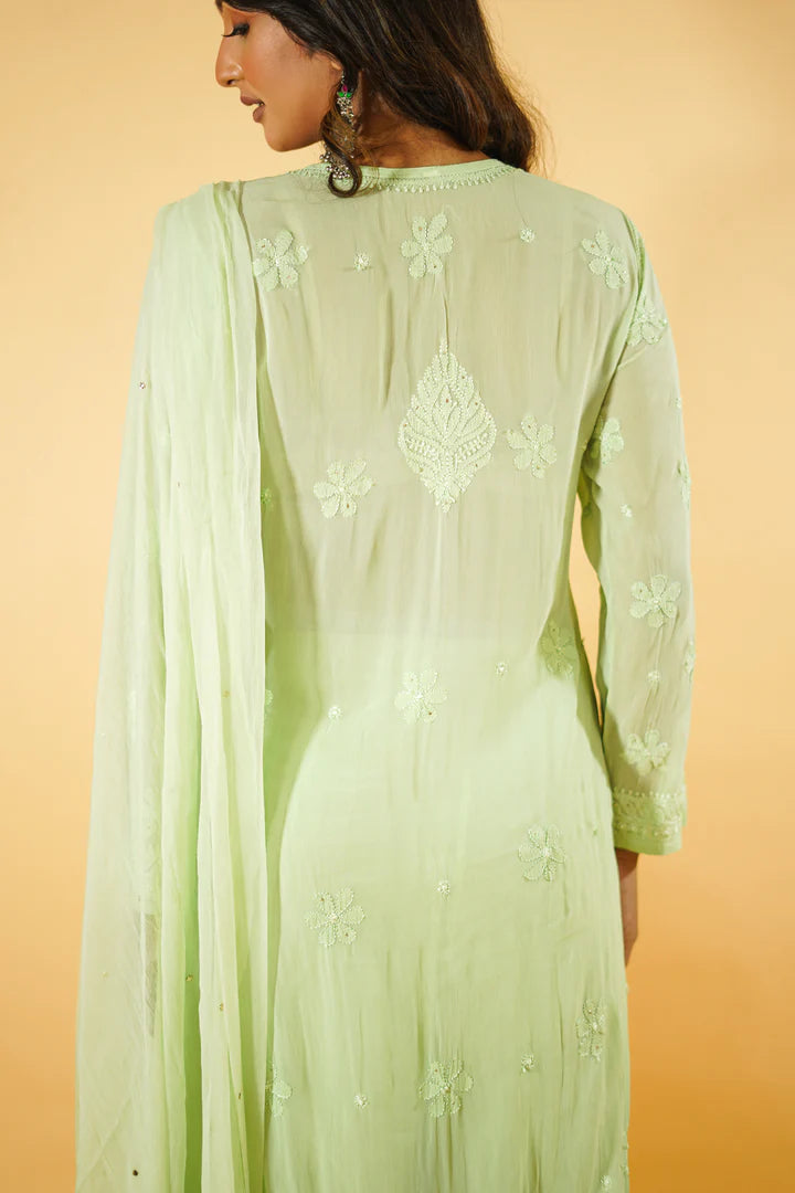 Royal Charm: Mukaish-Embellished Chikankari Sharara Ensemble